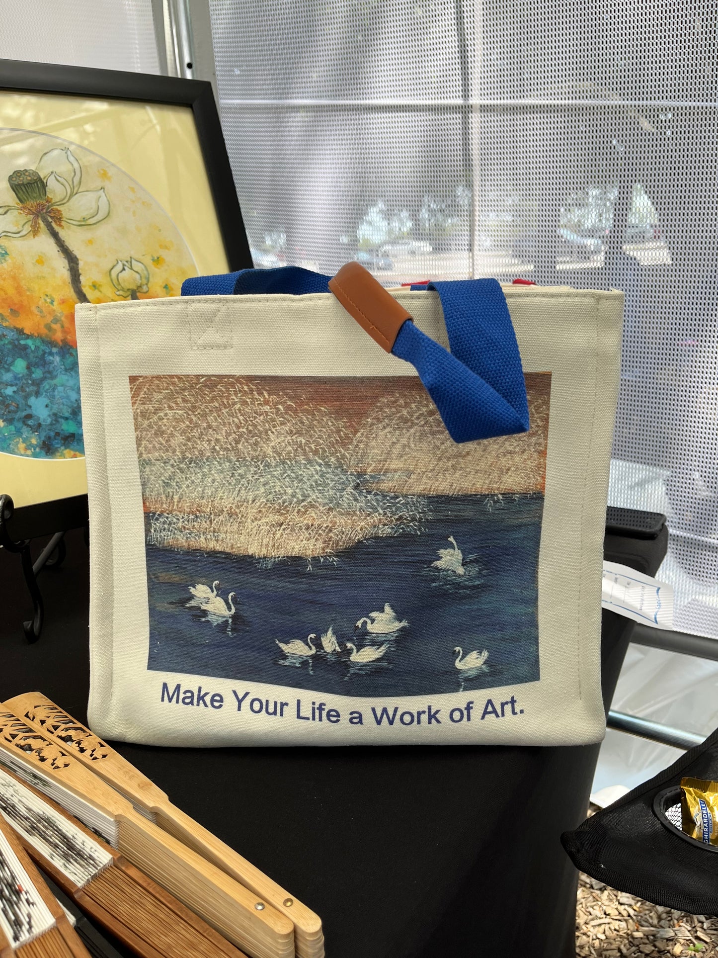 Handbag Tote with Original Chinese/Japanese art (Swan Lake)