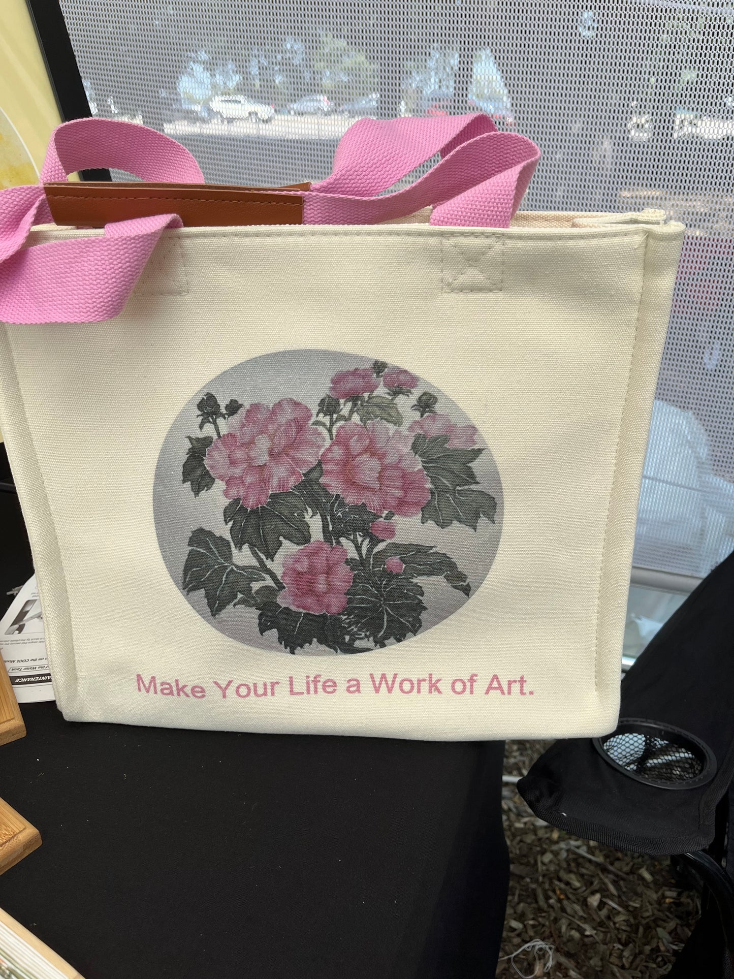 Handbag Tote with Original Chinese/Japanese art (Cotton Roses)