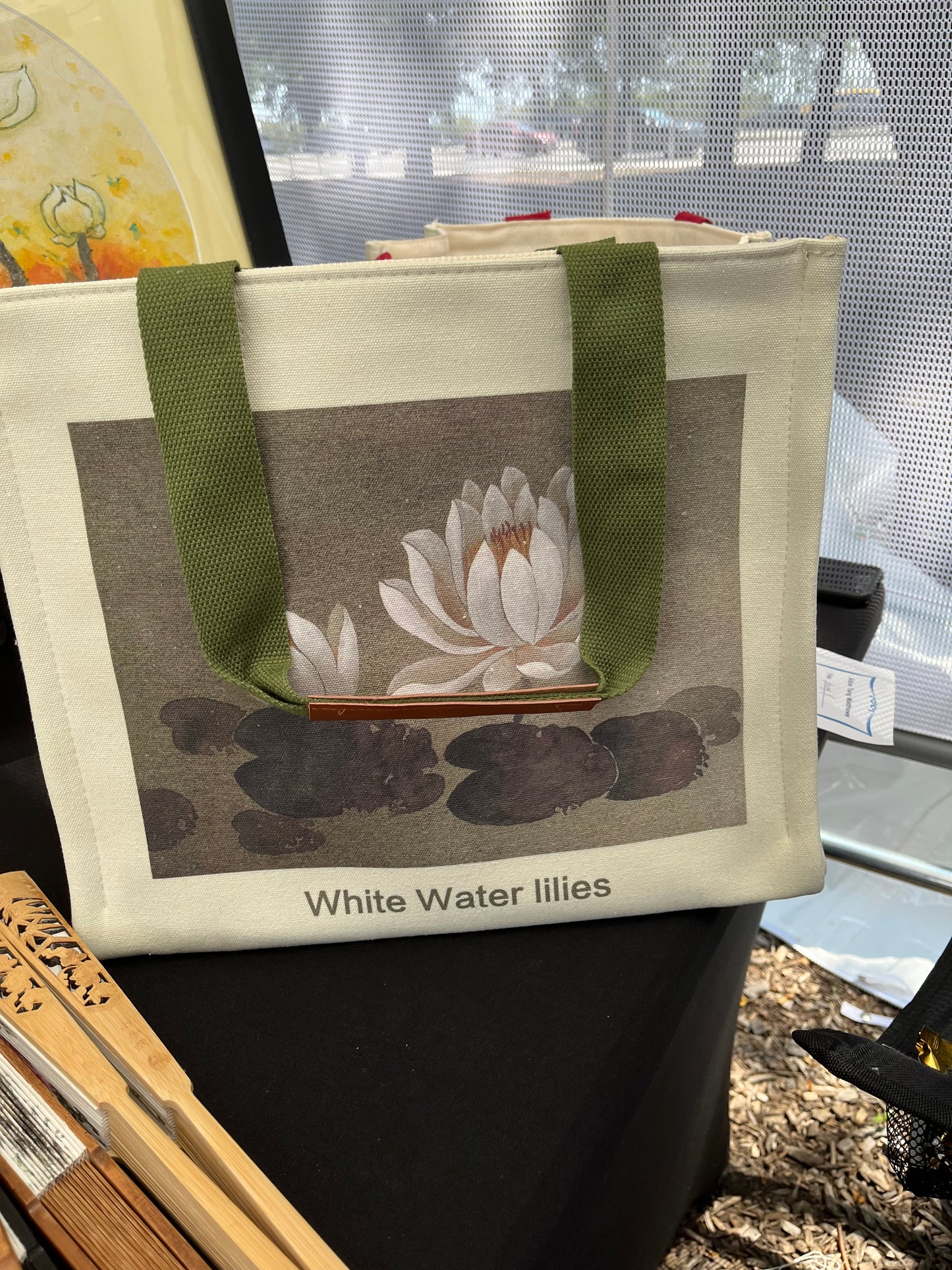 Handbag Tote with Original Chinese/Japanese art( White waterlily)
