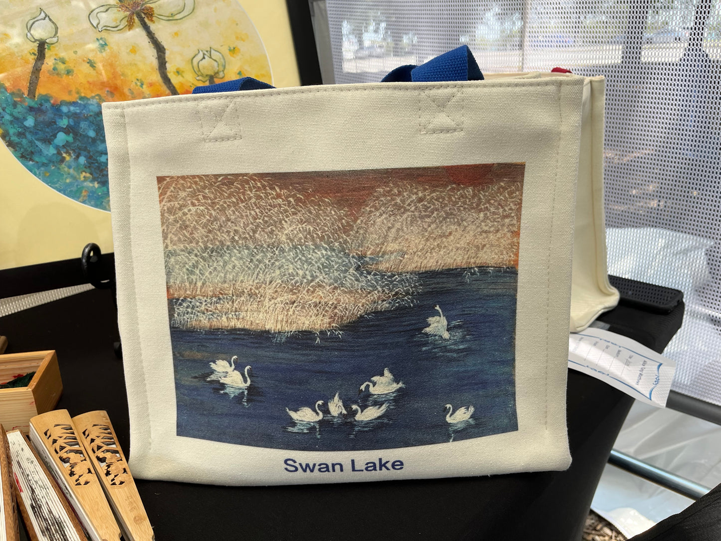 Handbag Tote with Original Chinese/Japanese art (Swan Lake)