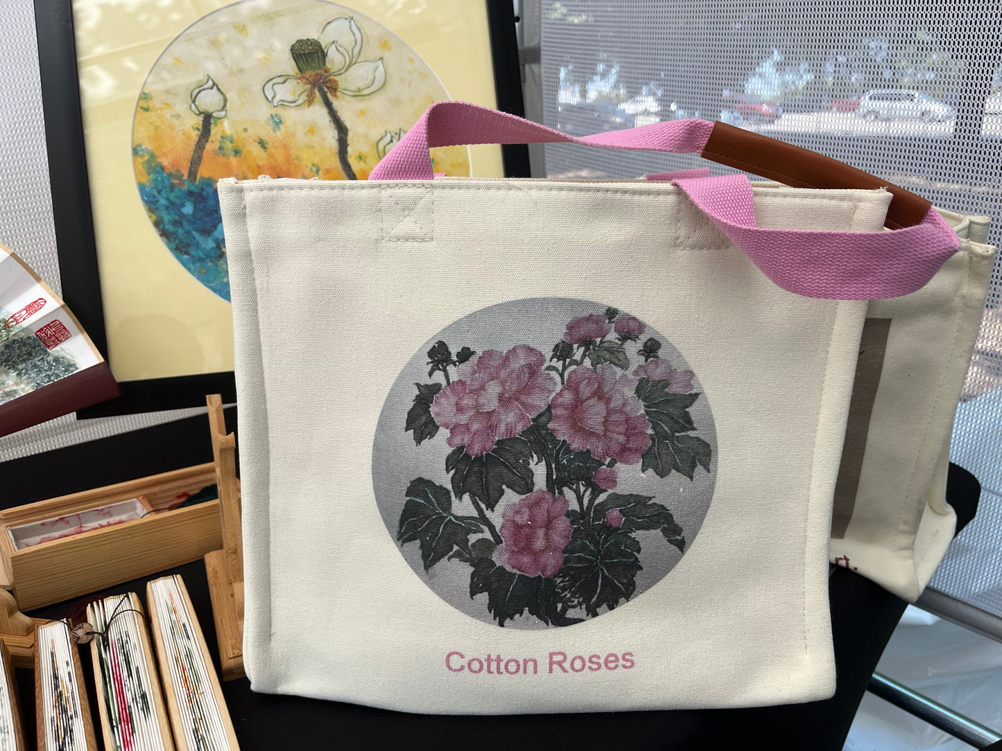 Handbag Tote with Original Chinese/Japanese art (Cotton Roses)