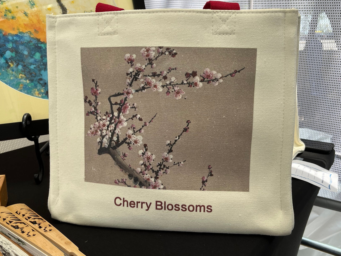 Handbag Tote with Original Chinese/Japanese art (Cherry Blossom)