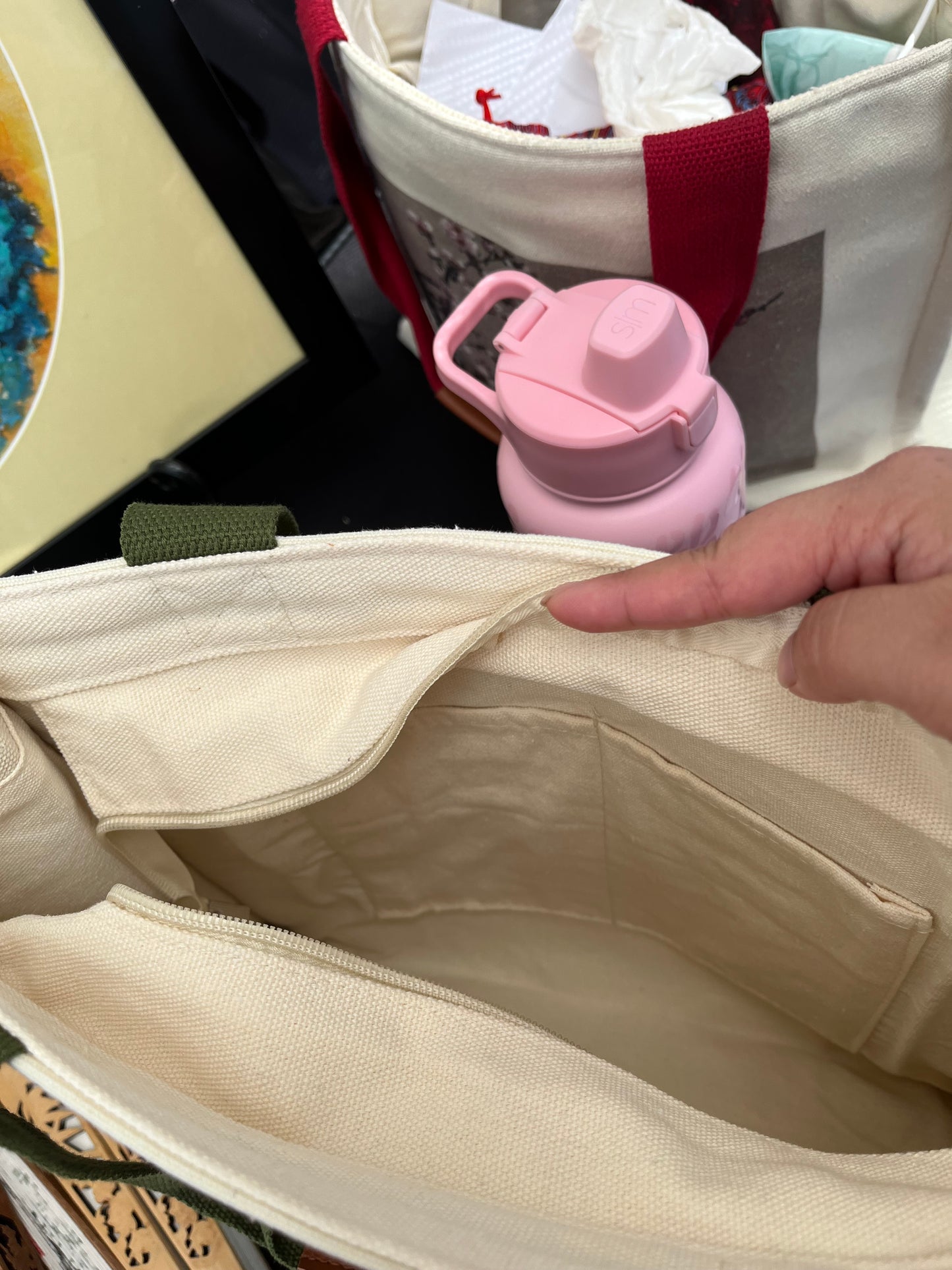 Handbag Tote with Original Chinese/Japanese art( White waterlily)