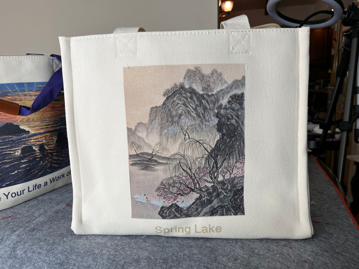 Handbag Tote with Original Chinese/Japanese art (Spring Lake)