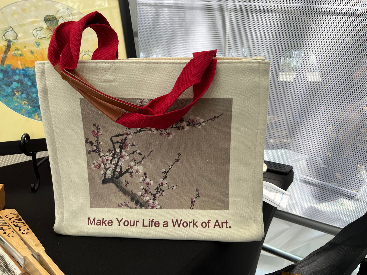 Handbag Tote with Original Chinese/Japanese art (Cherry Blossom)