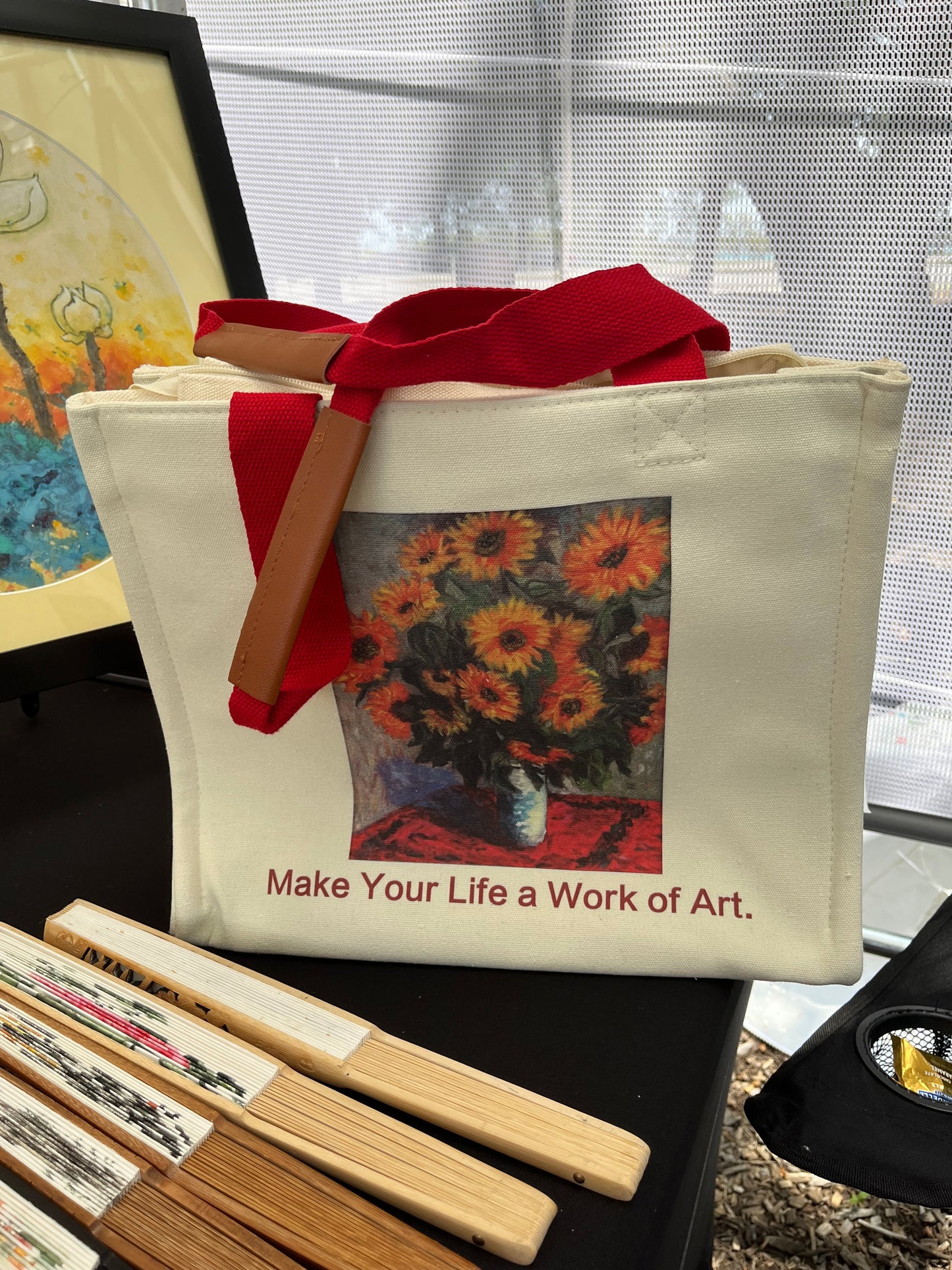 Handbag Tote with Original oil painting(A bouquet of Sunflowers)