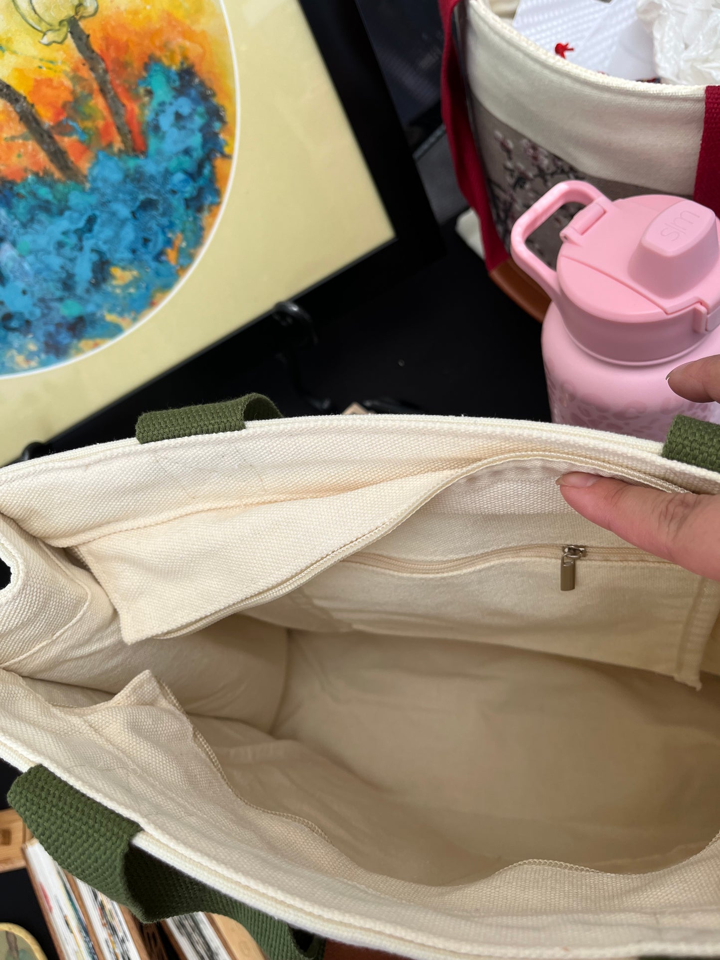 Handbag Tote with Original Chinese/Japanese art( White waterlily)