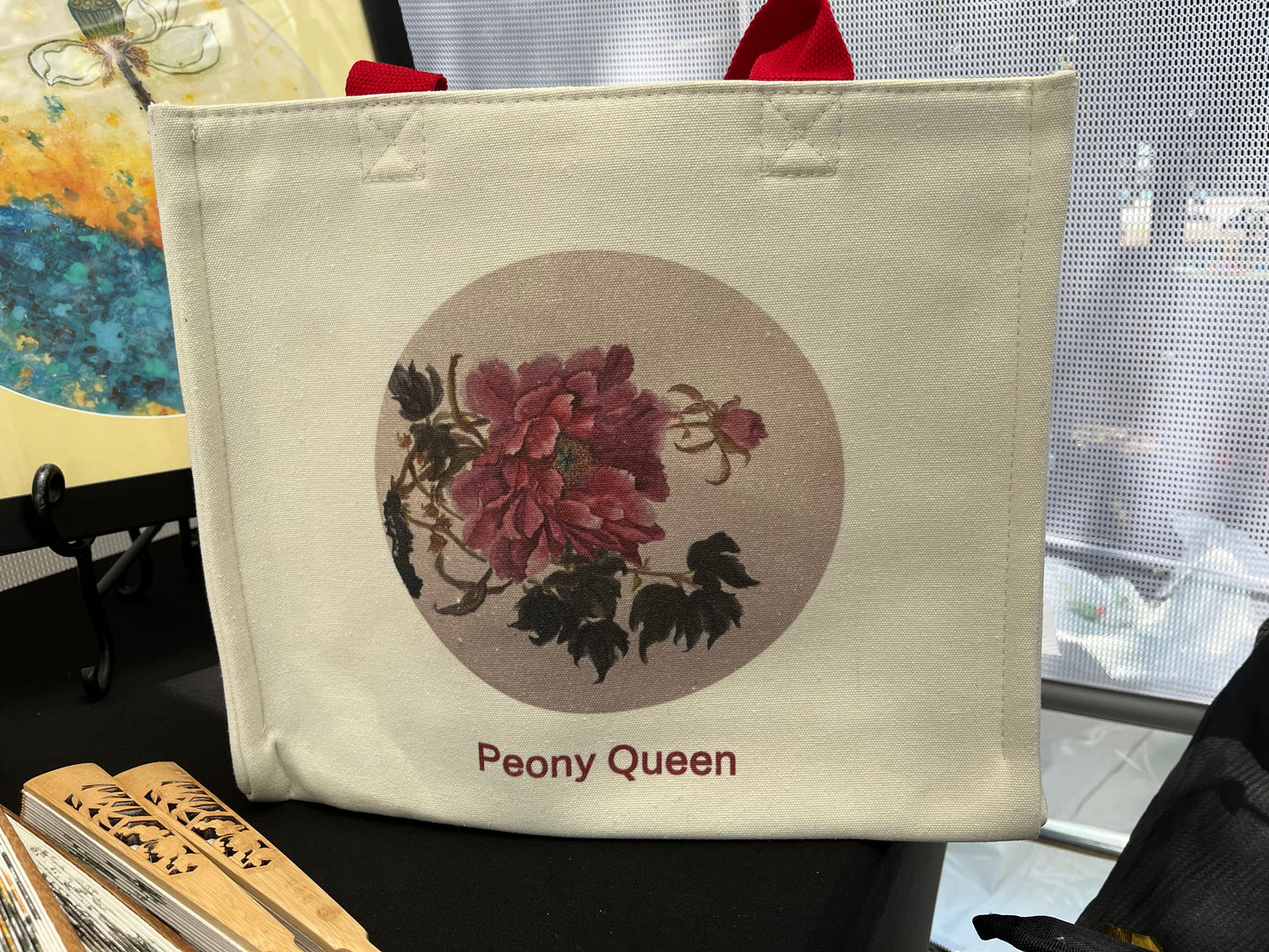 Handbag Tote with Original Chinese/Japanese art(Peony Queen)