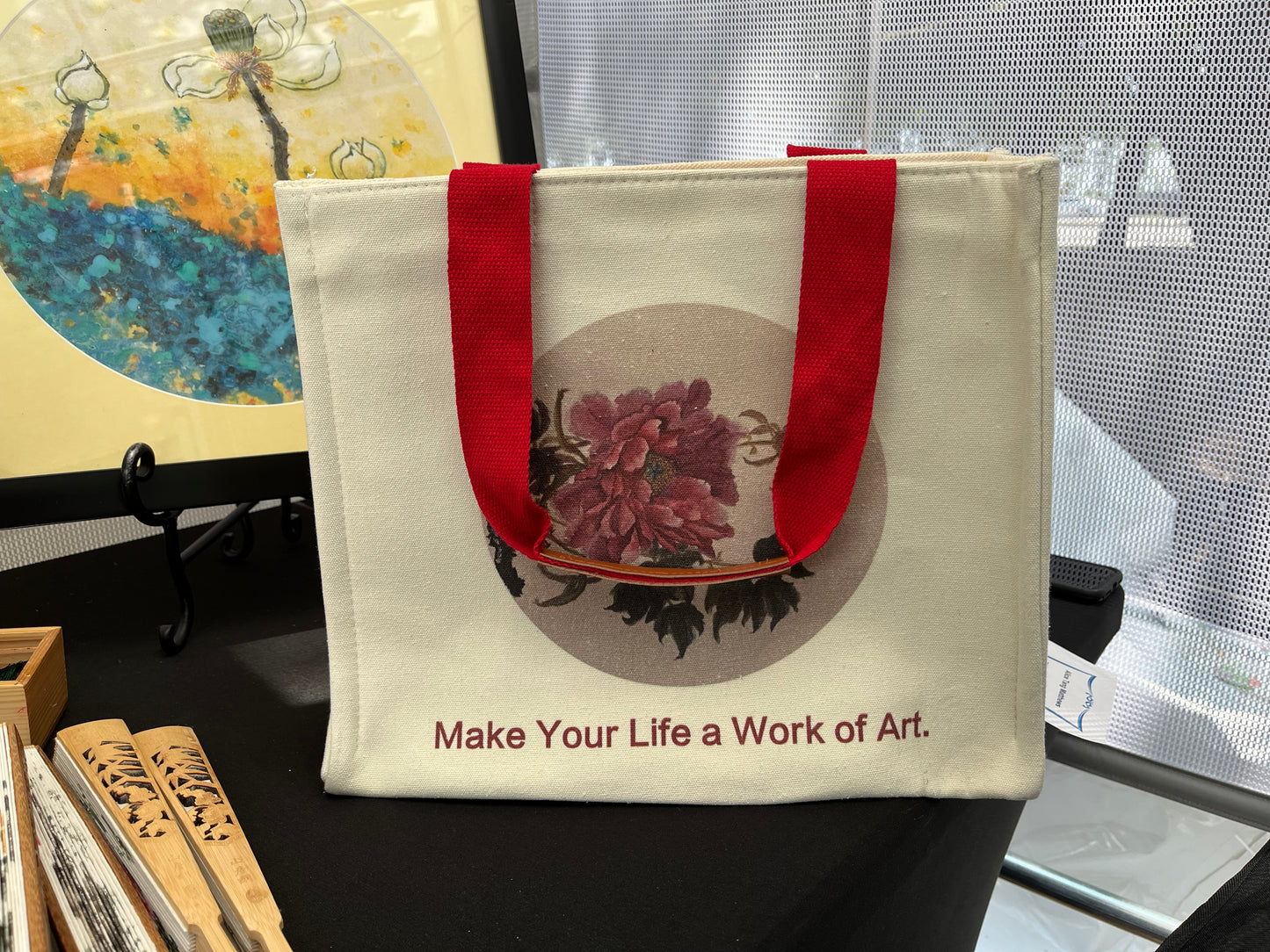 Handbag Tote with Original Chinese/Japanese art(Peony Queen)