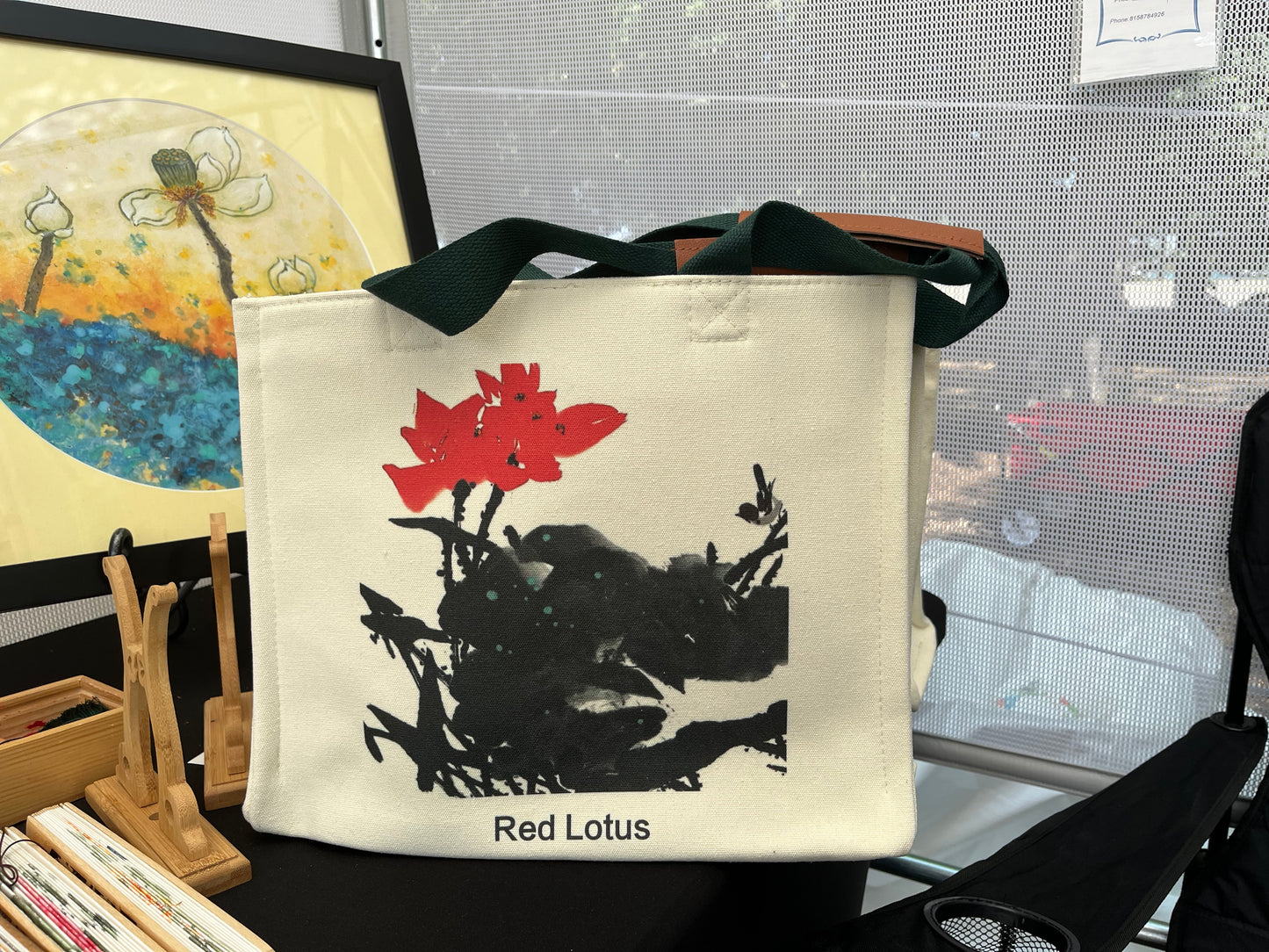Handbag Tote with Original Chinese/Japanese art(Red Louts)