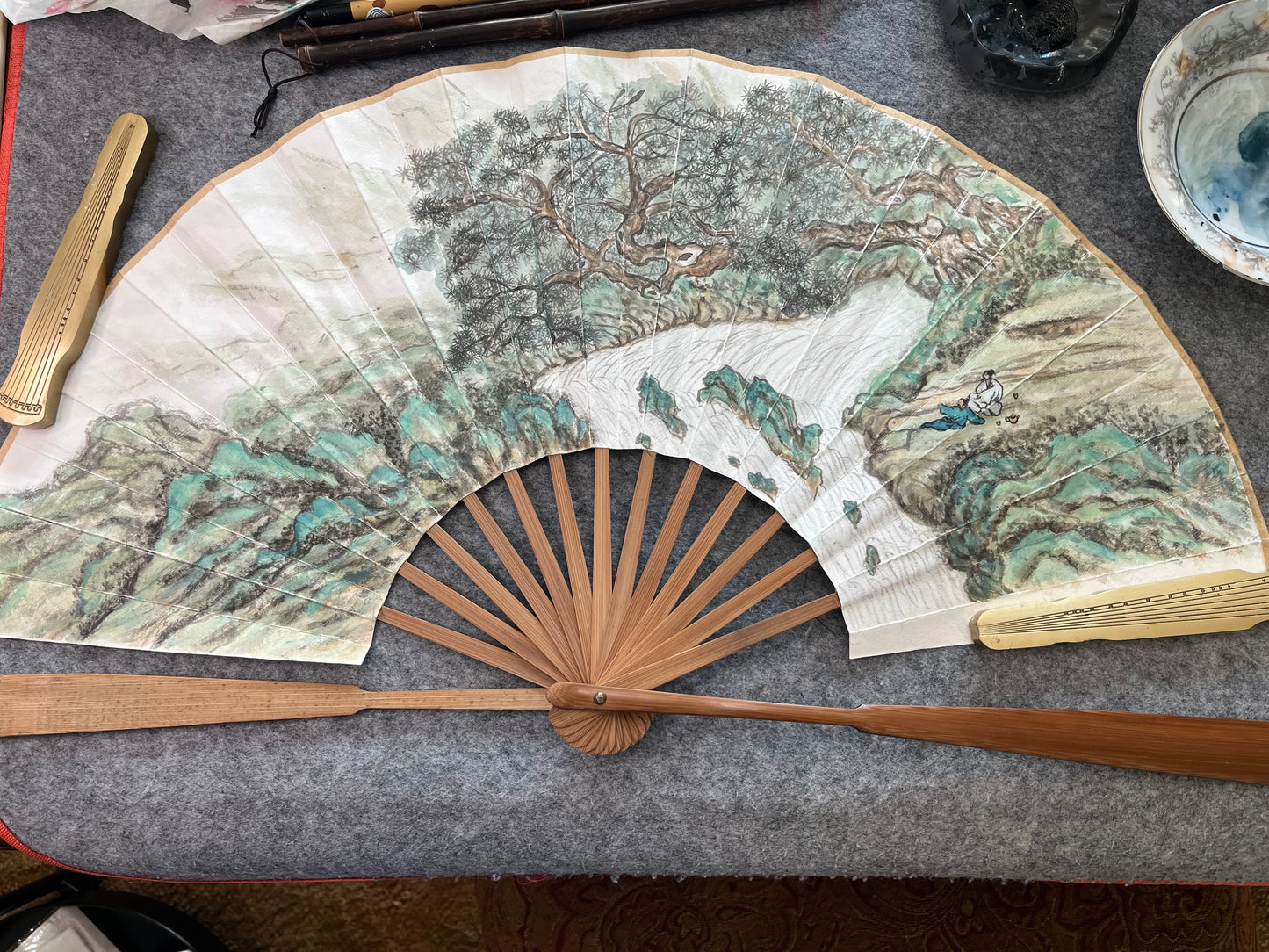 Traditional Chinese brush paintings on folding fans