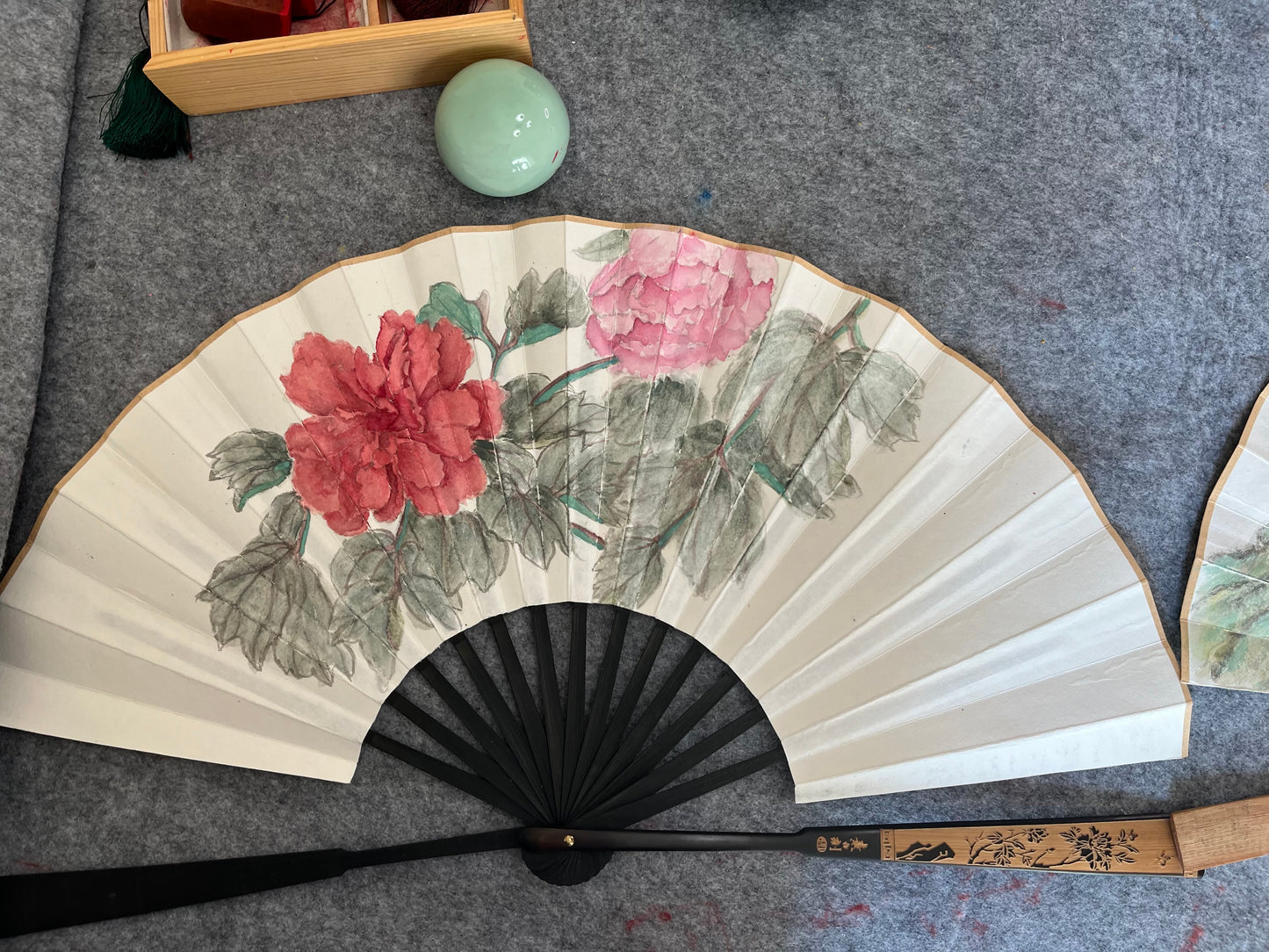 Traditional Chinese brush paintings on folding fans