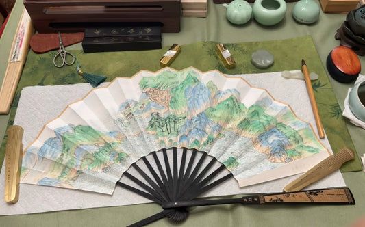 New Traditional Chinese brush paintings on folding fans