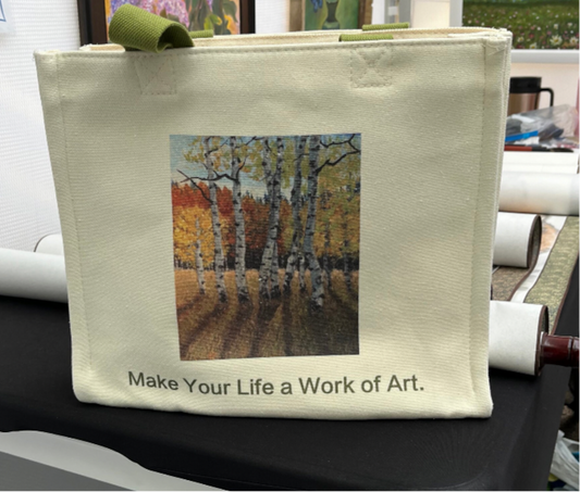 Handbag Tote with original oil painting(Birch Trees)