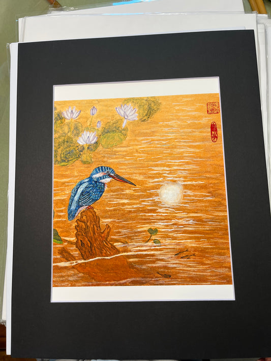 Fine Art print "moonlight river with Kingfisher"
